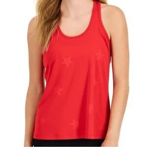 Ideology Women's Racerback Tank Top, shirt w/ Star Pattern licorice red, new